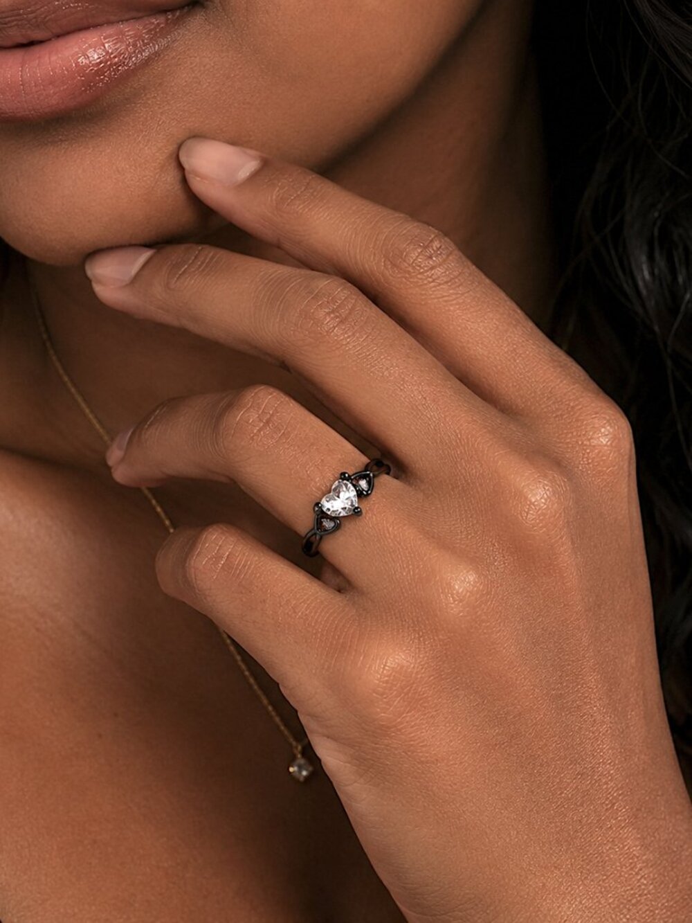 Diamond Heart Ring Size7 Black Gothic Celtic Knot Dainty Infinity Bohemian